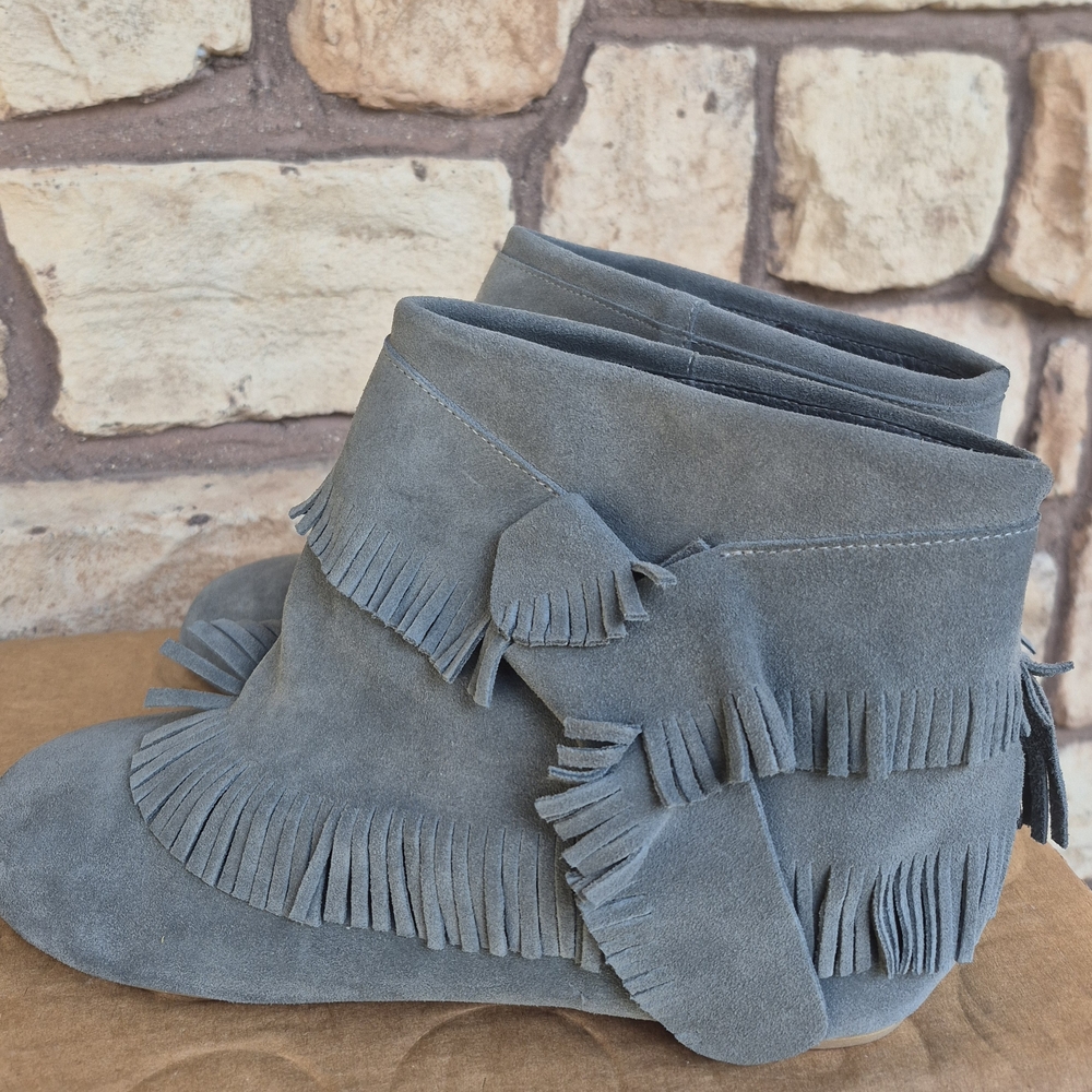 NEW Jeffrey Campbell Prairie Havana Last Fringe Boots 9 Grey Suede Boho Western